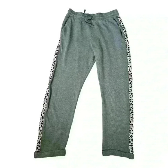 Sundry Leopard Trim Trouser Cropped Sweatpants Green Size Small - Picture 3 of 7